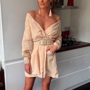 Oh Polly off shoulder belted mini dress